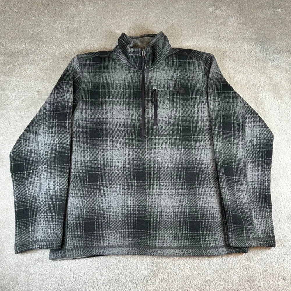 The North Face Gordon Lyons Mens Grey Plaid Quarter Zip Fleece Pullover Jacket L